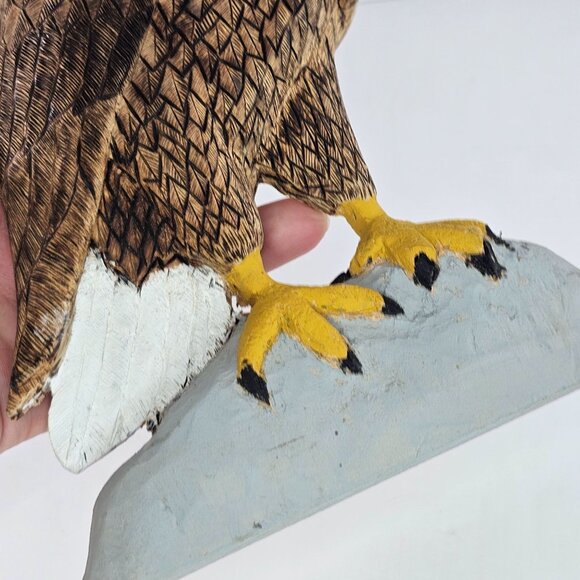 Handcrafted Wooden Bald Eagle Sculpture Figurine Flat Back Hand Painted Folk Art - Picture 8 of 8